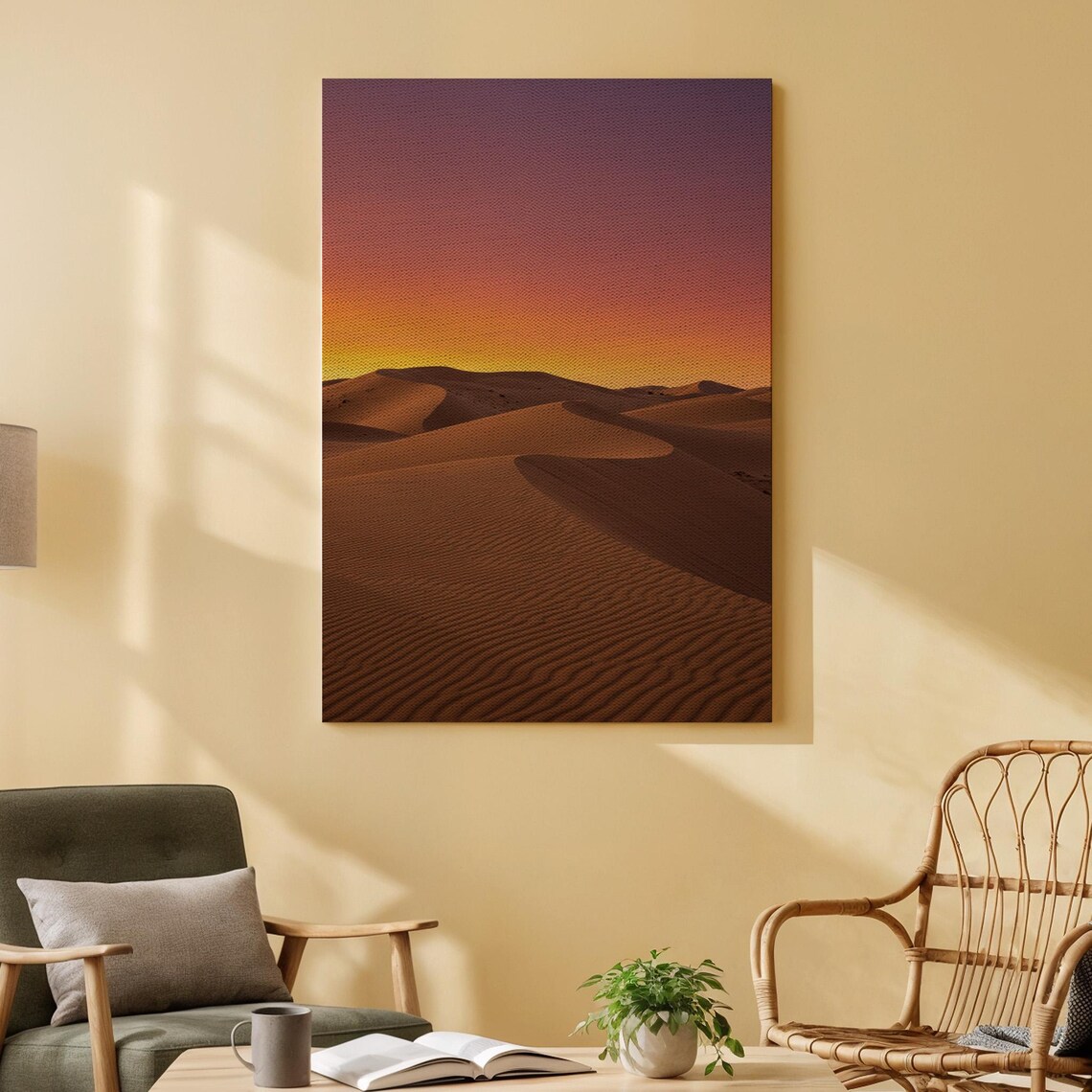 Desert Sunset Golden Sand Dunes Twilight Warm Minimal Landscape Wall Art