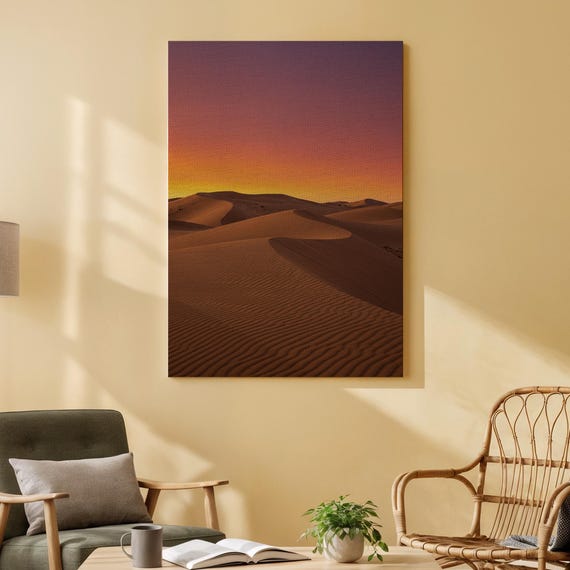 Desert Sunset Canvas Wall Art Golden Sand Dunes At Twilight Warm Minimal Landscape Print Serene Nature Artwork For Home Decor