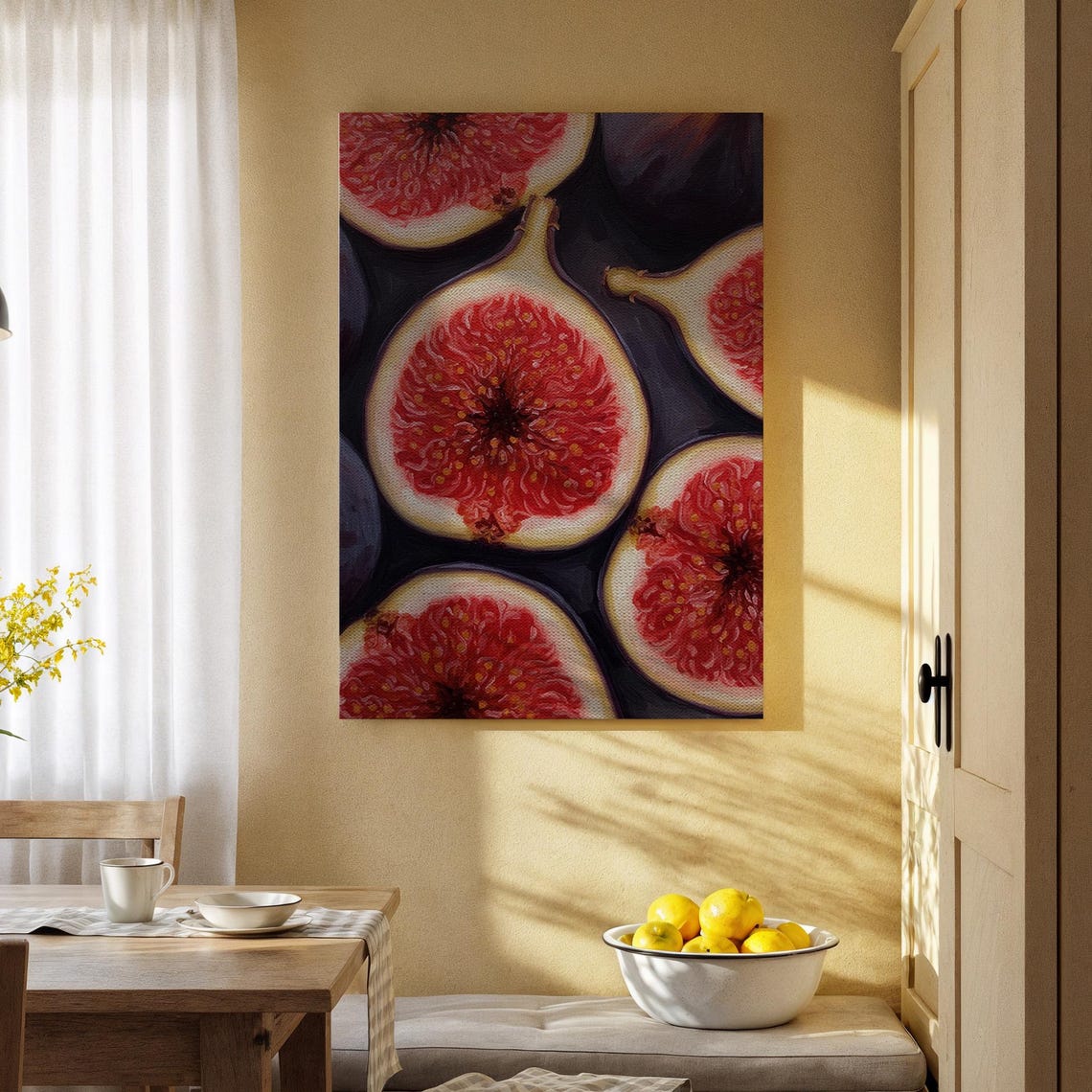 Halved Figs Close Up Rich Red Fruit Dramatic Kitchen Wall Poster