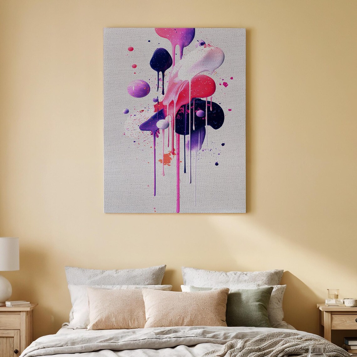 Colorful Paint Splash Drip Abstract Art Pink Purple Modern Canvas Print