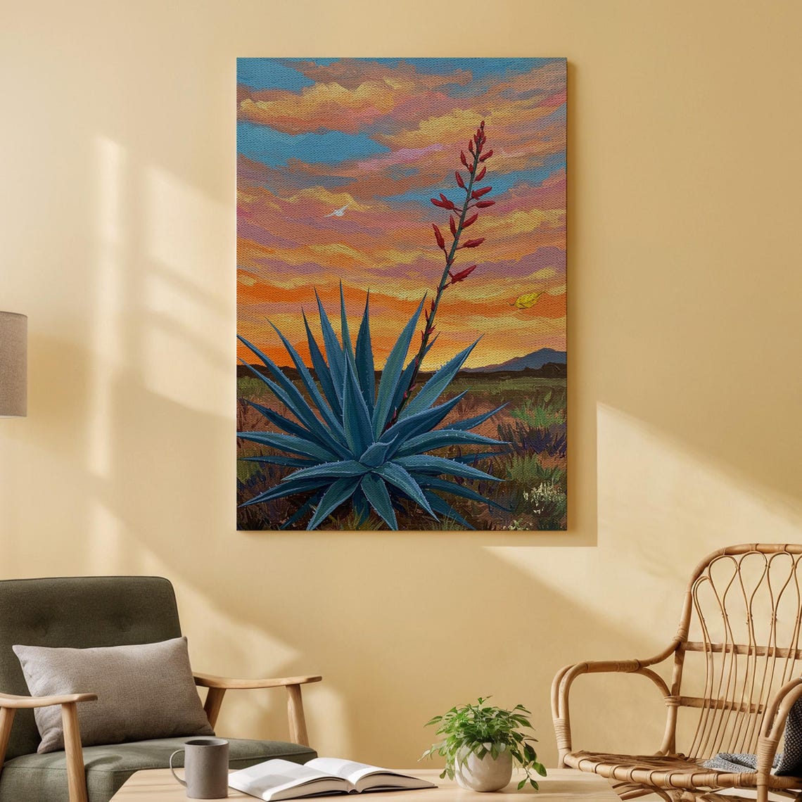 Agave Plant Desert Sunset Vibrant Southwestern Landscape Art Poster