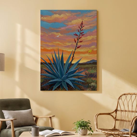 Agave Plant Sunset Landscape Canvas Art Vibrant Southwestern Desert Scene For Living Room Bedroom Or Office Decor