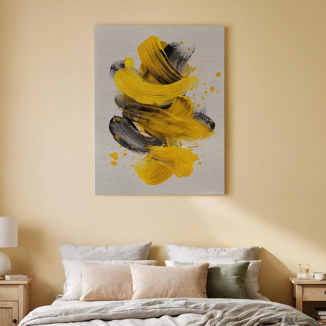 Yellow Black Brushstrokes Abstract Modern Expressionist Wall Art