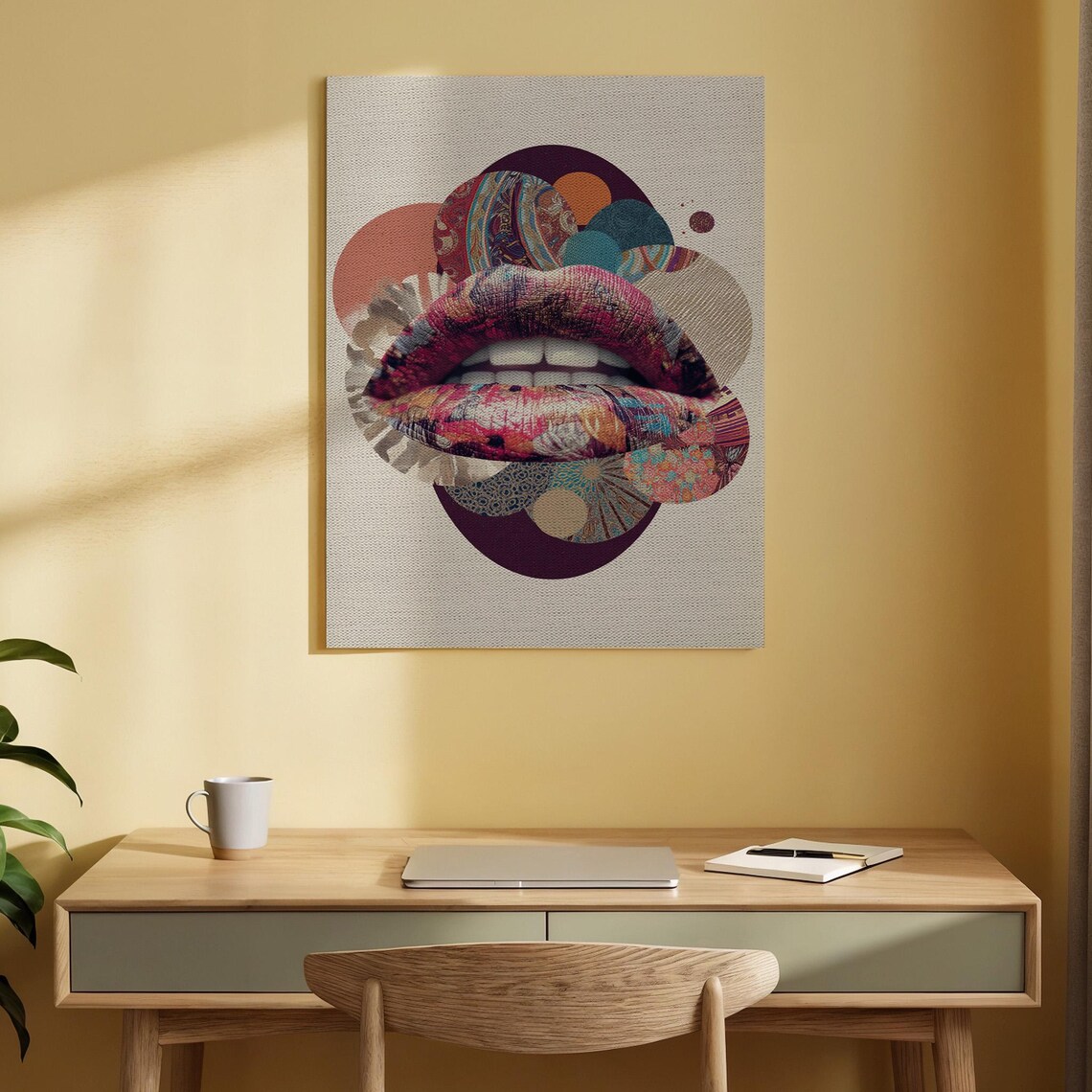 Colorful Abstract Lips Collage Modern Feminine Wall Decor Poster