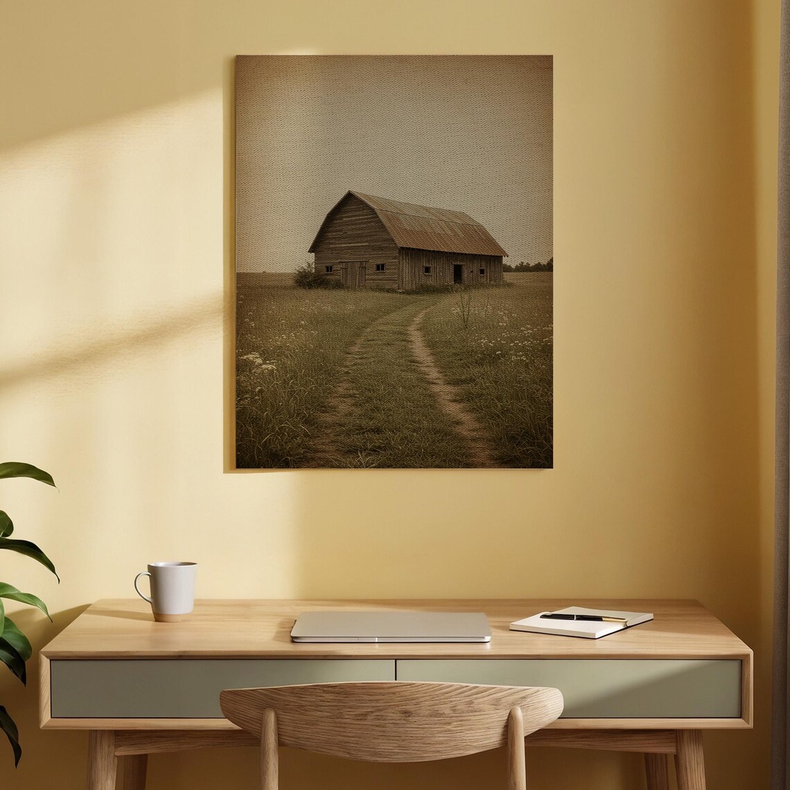 Rustic Old Barn Countryside Sepia Vintage Farmhouse Art Poster
