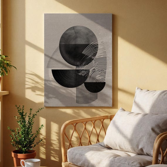 Black And White Geometric Canvas Wall Art Minimal Abstract Line Print Modern Contemporary Artwork For Living Room Office Or Bedroom