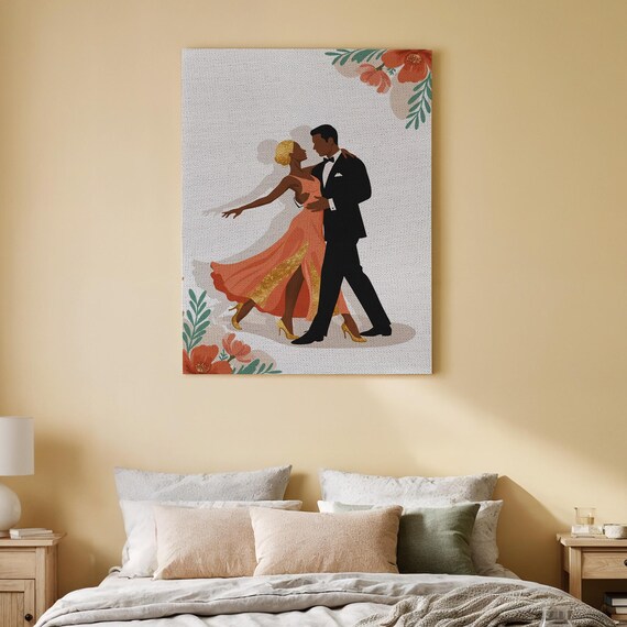 Dancing Couple Canvas Art Elegant Dance Print Vintage Romance Floral Design For Living Room Bedroom Or Wedding Gift Decor