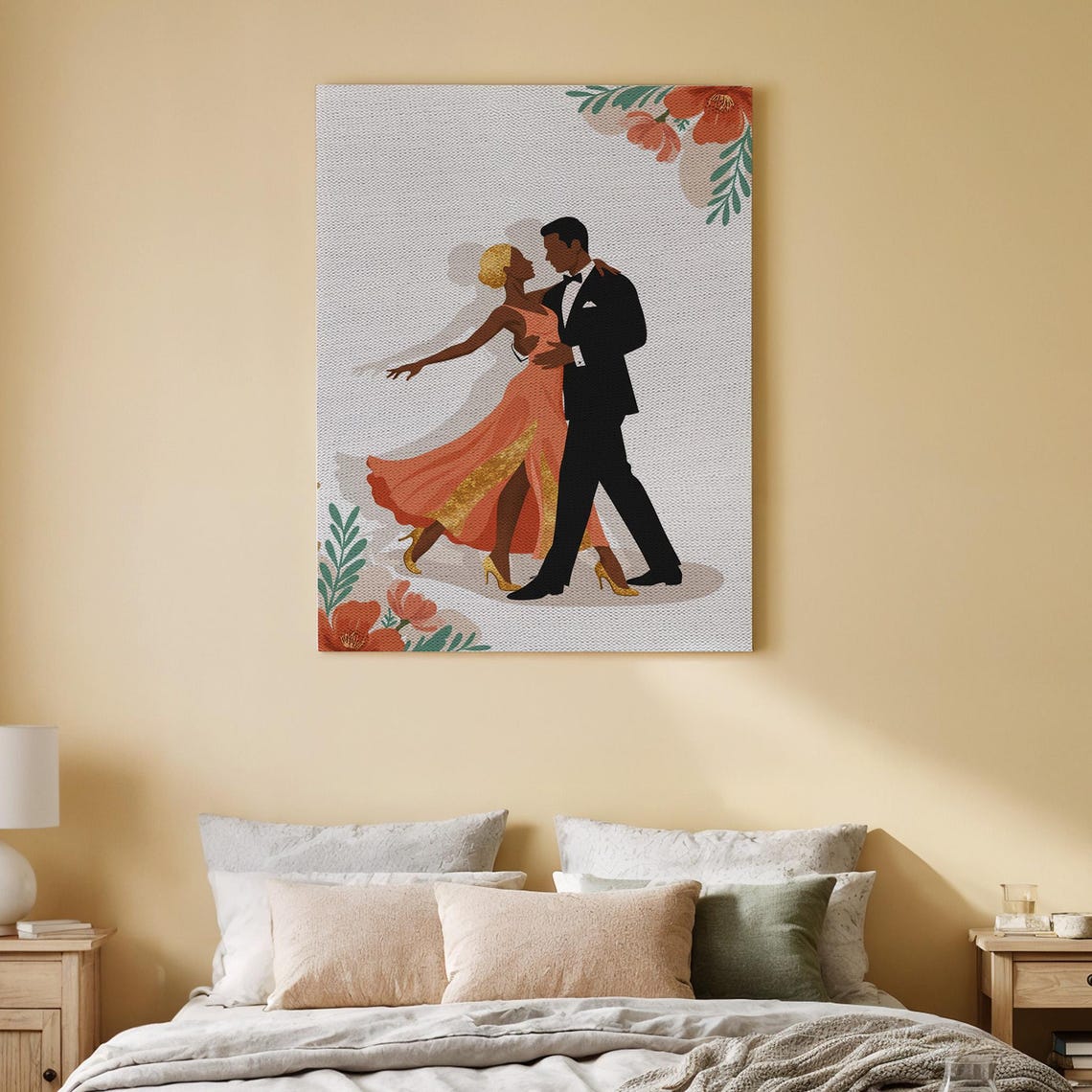 Dancing Couple Ballroom Romance Floral Design Elegant Canvas Art Print