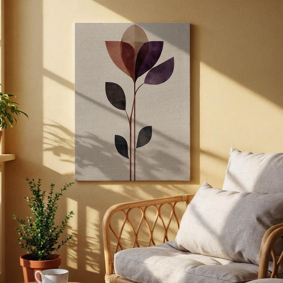 Minimalist Flower Canvas Wall Art Abstract Botanical Poster Print On Wood Modern Nature Inspired Decor For Living Room Office Or Bedroom