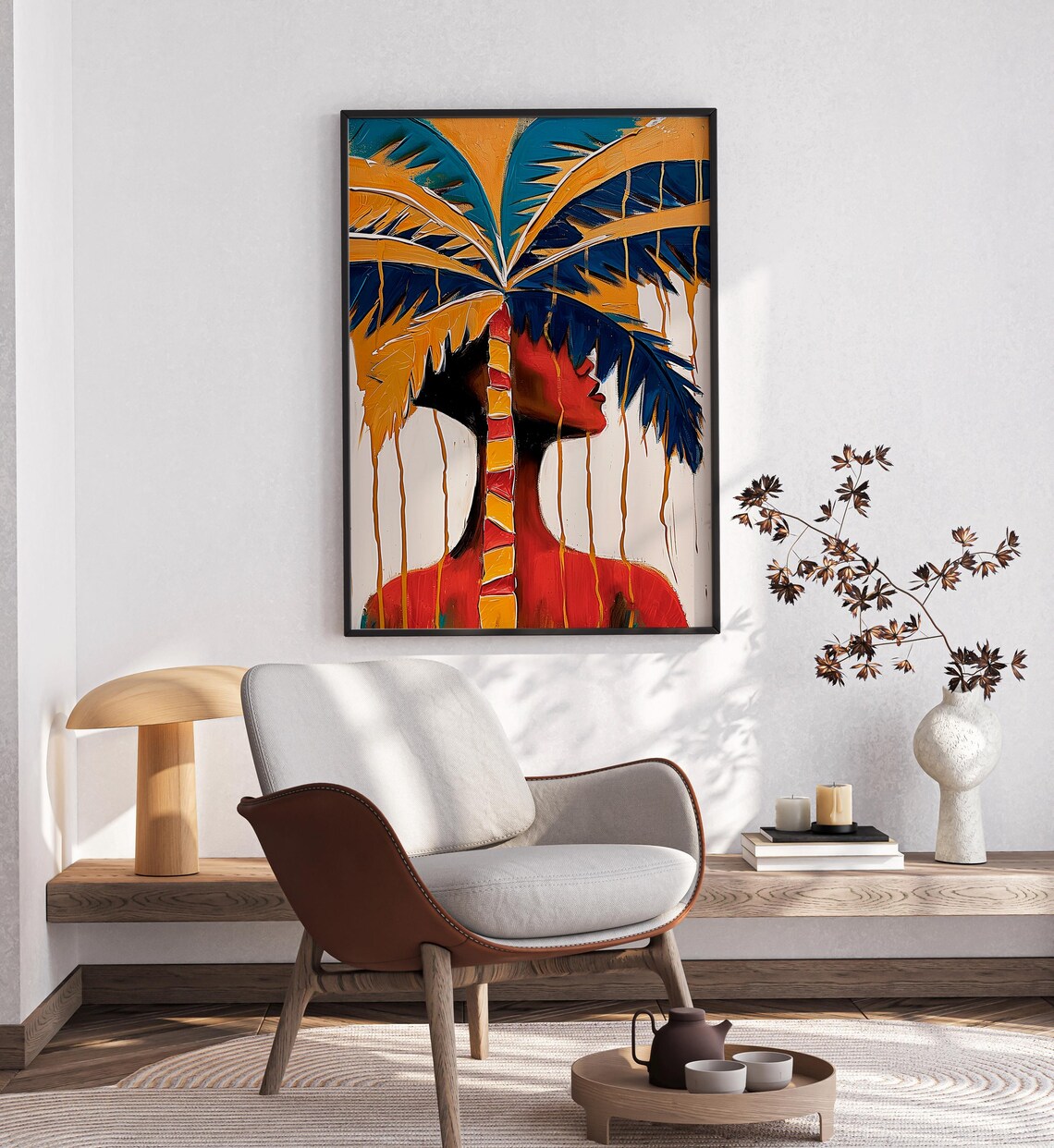 The Woman And The Coconut Tree Print Poster Wall Art Abstract Woman Print Eclectic Wall Art Colorful Maximalist Poster - Image 2