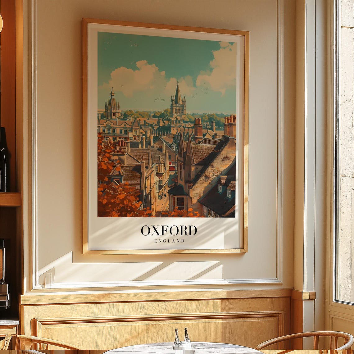 Oxford England Dreaming Spires Rooftops Vintage Style Travel Poster