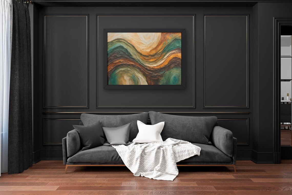 Earthly Wave Abstract Green Orange Swirl Contemporary Poster - Image 4