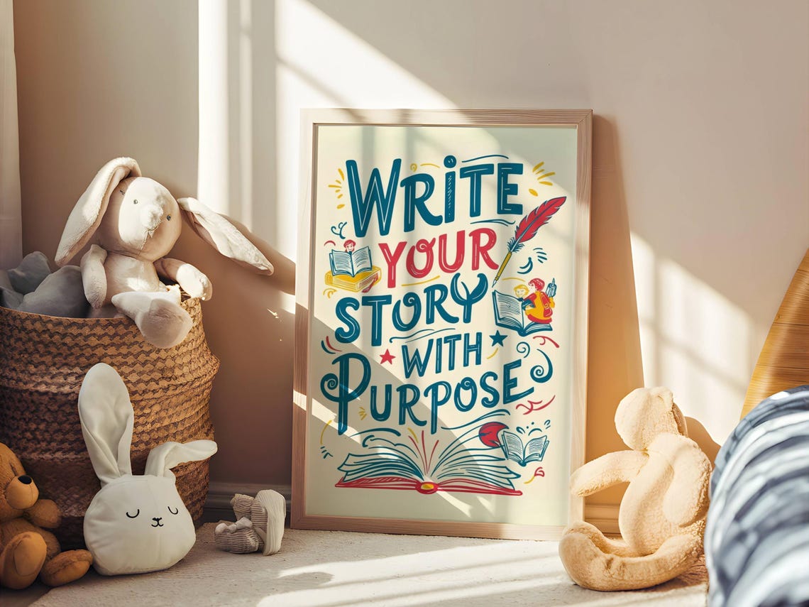 Write Your Story With Purpose Hand-Lettered Writer Quote Poster - Image 2