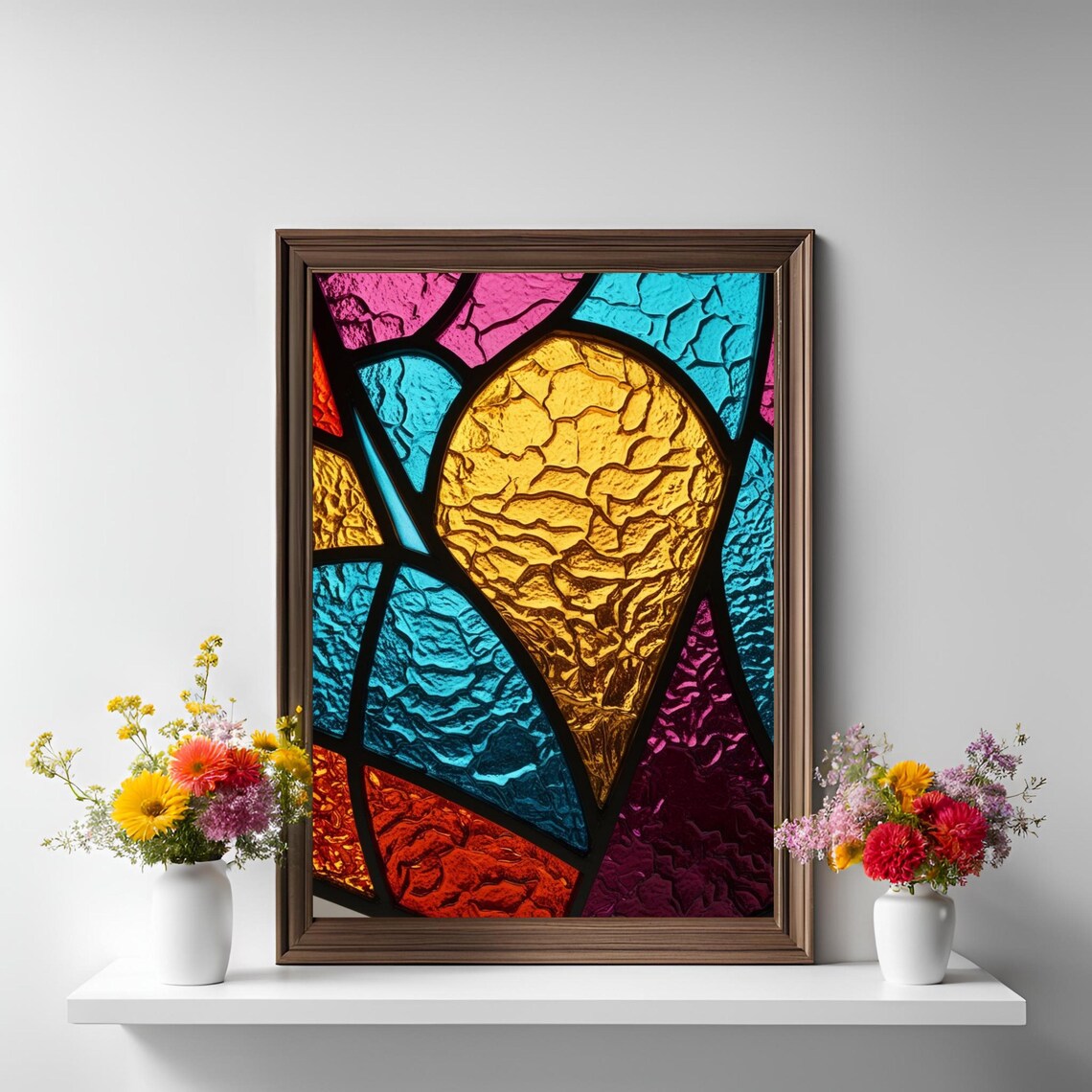 Geometric Stained Glass Mosaic Jewel Tone Abstract Art Poster - Image 2