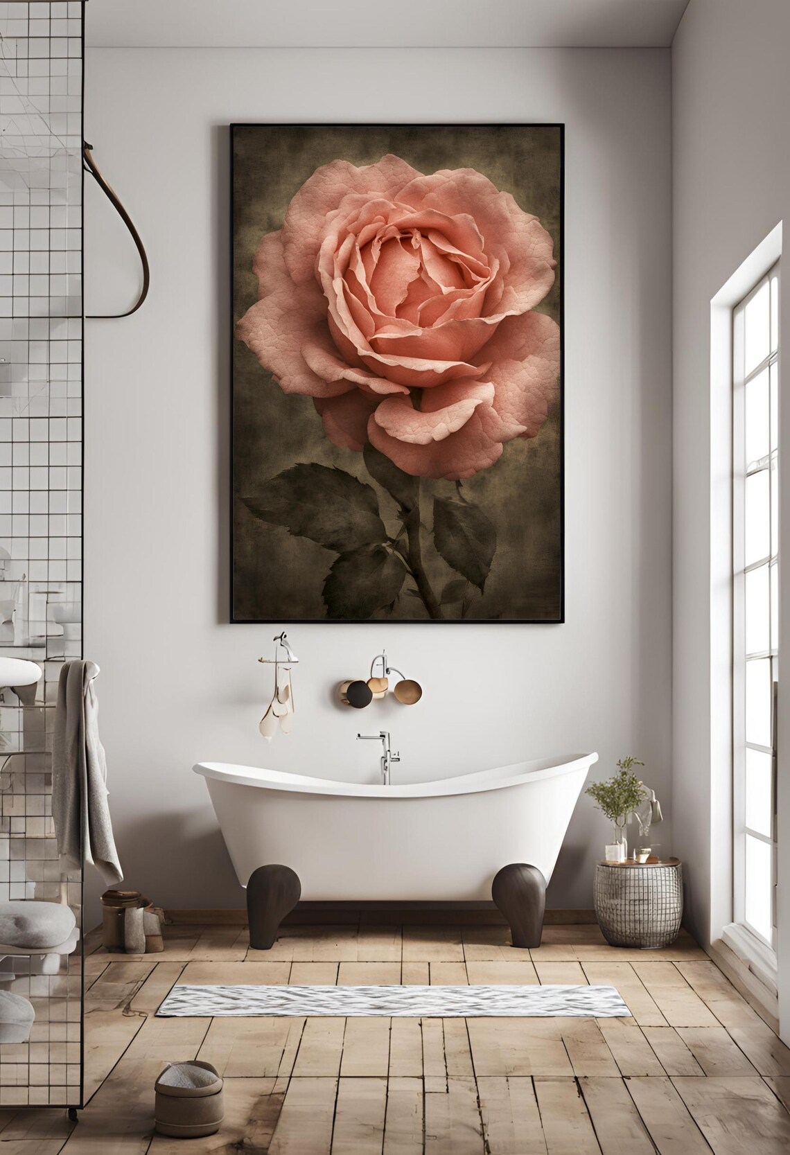 Vintage Pink Rose Close-Up Moody Romantic Botanical Classic Poster - Image 3