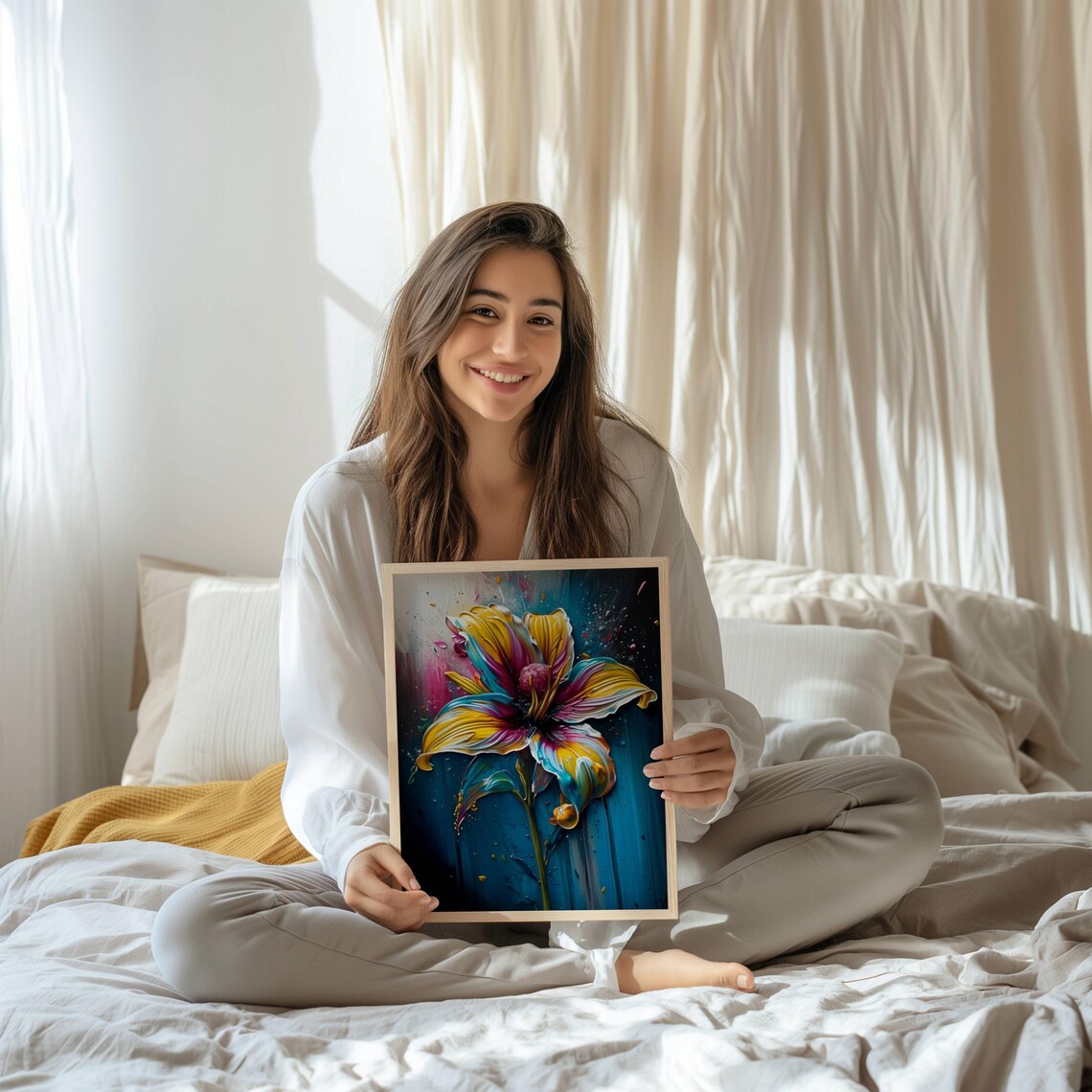 Stylized Rainbow Lily Vibrant Flower Painting Living Room Poster - Image 2