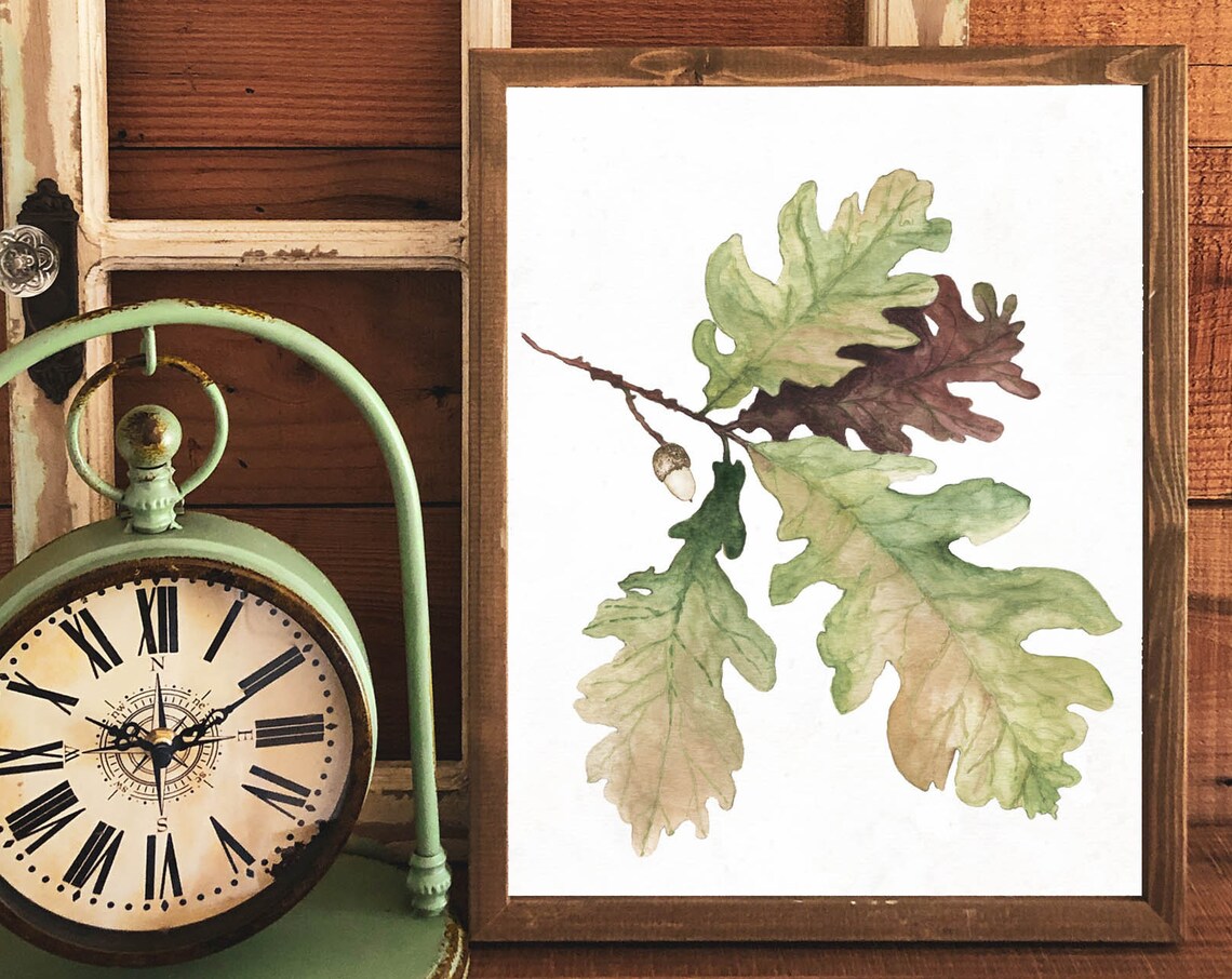 Watercolor Oak Leaves Acorn Branch Autumn Botanical Fall Foliage Poster - Image 2