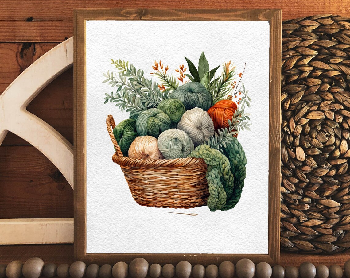 Basket of Yarn Watercolor Knitting and Crochet Hobby Art Poster