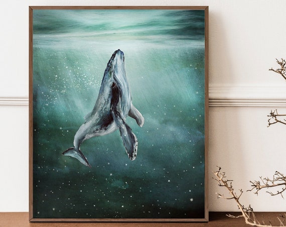 Whale In Stars Ocean-Themed Nursery Art Print