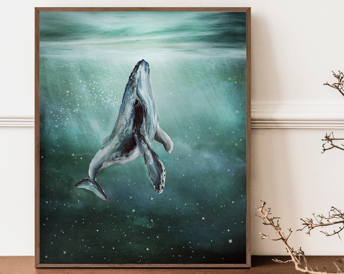 Whale In Stars Ocean-Themed Nursery Art Print