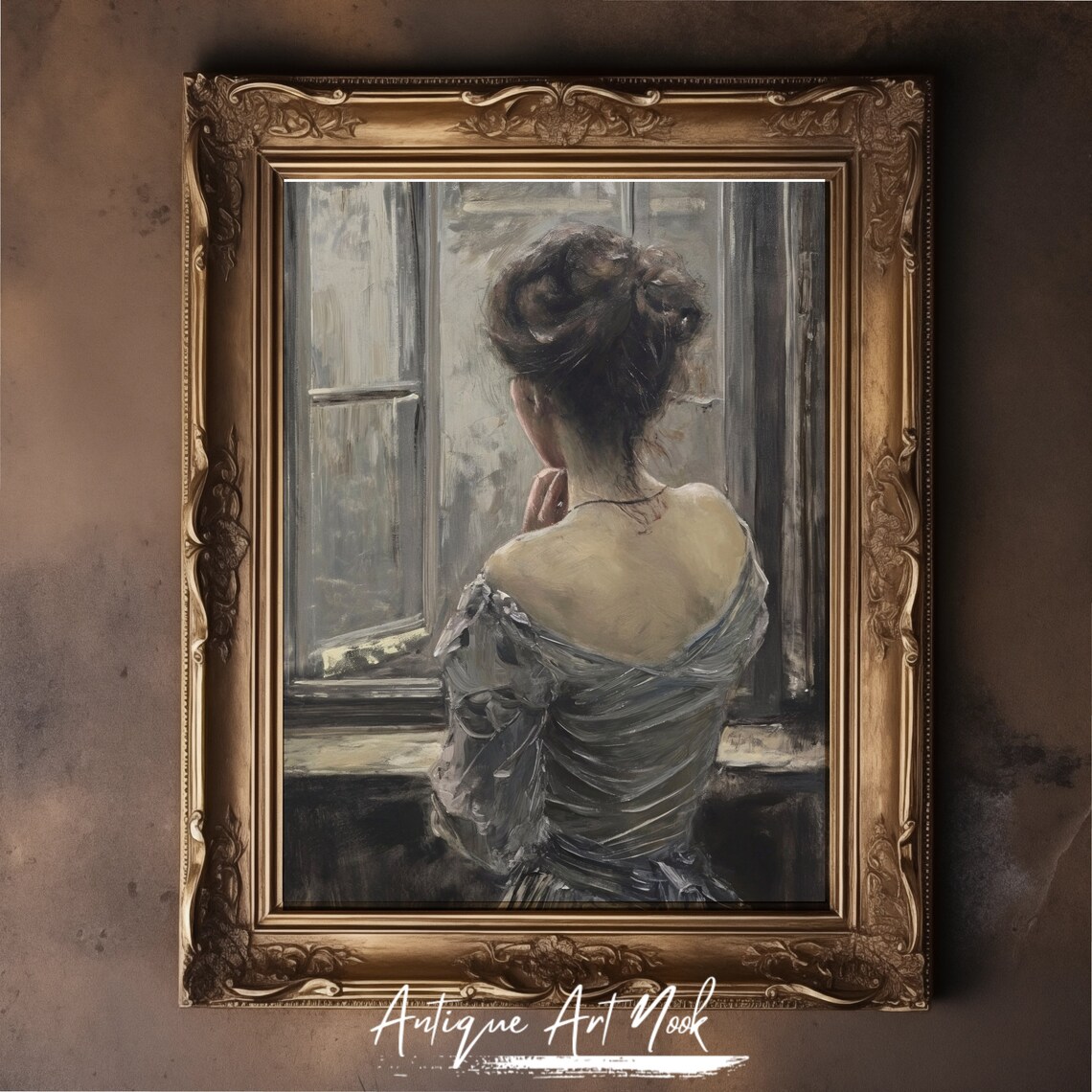 Woman in White Gown by Window Vintage Portrait Painting Poster - Image 3