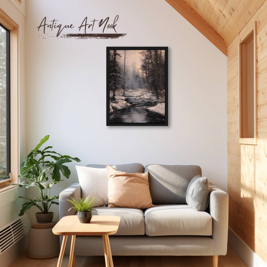 Winter River Scene, Atmospheric Landscape Art Print - Image 2