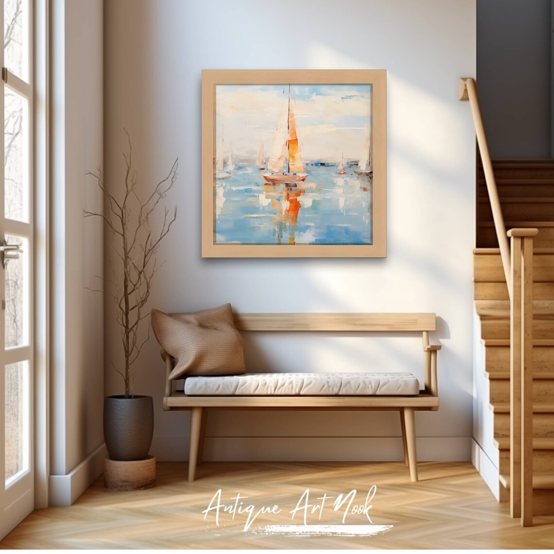 Sailing Boat Coastal Painting, Bright Seascape - Image 2