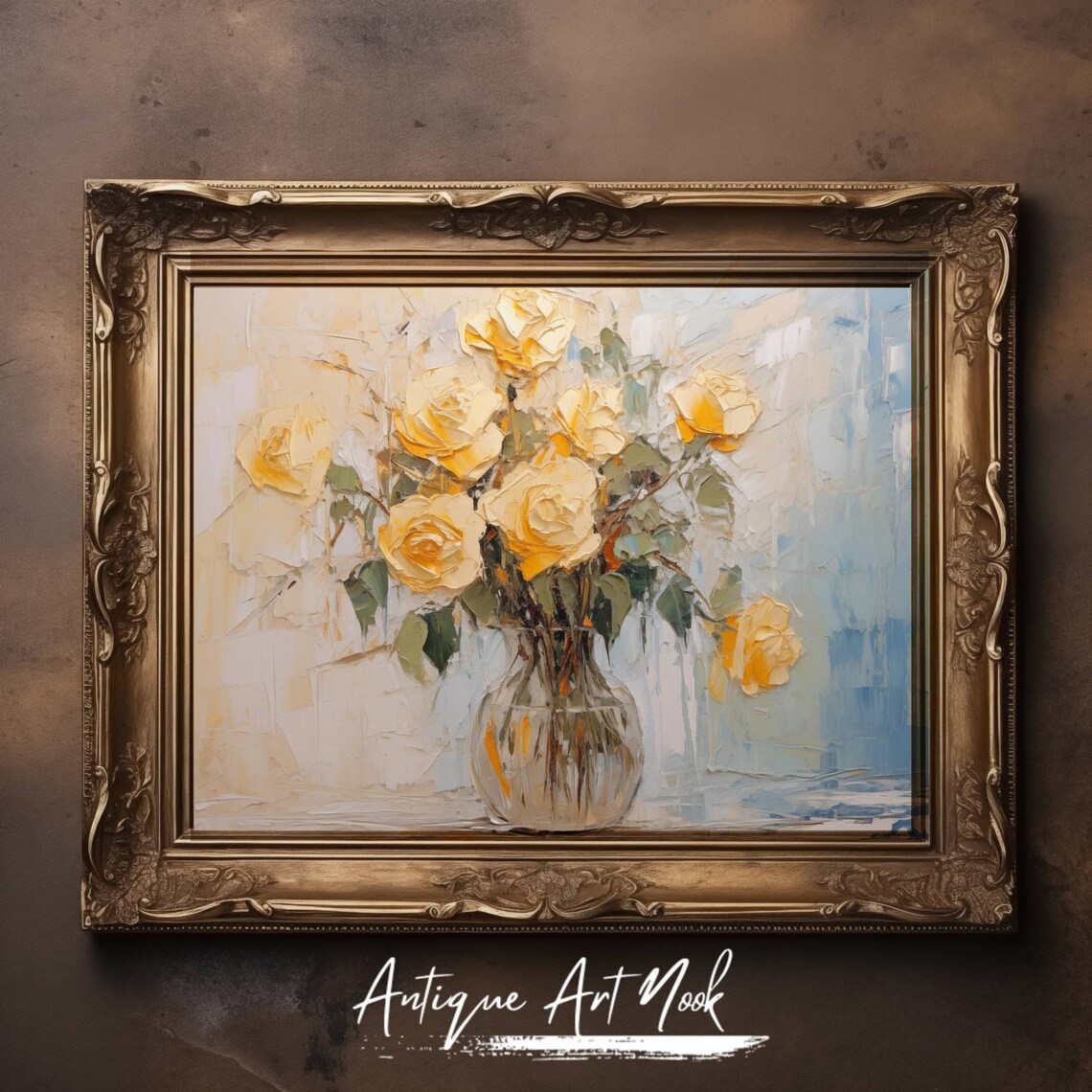 Yellow Roses In Vase, Vintage Still Life Print - Image 2