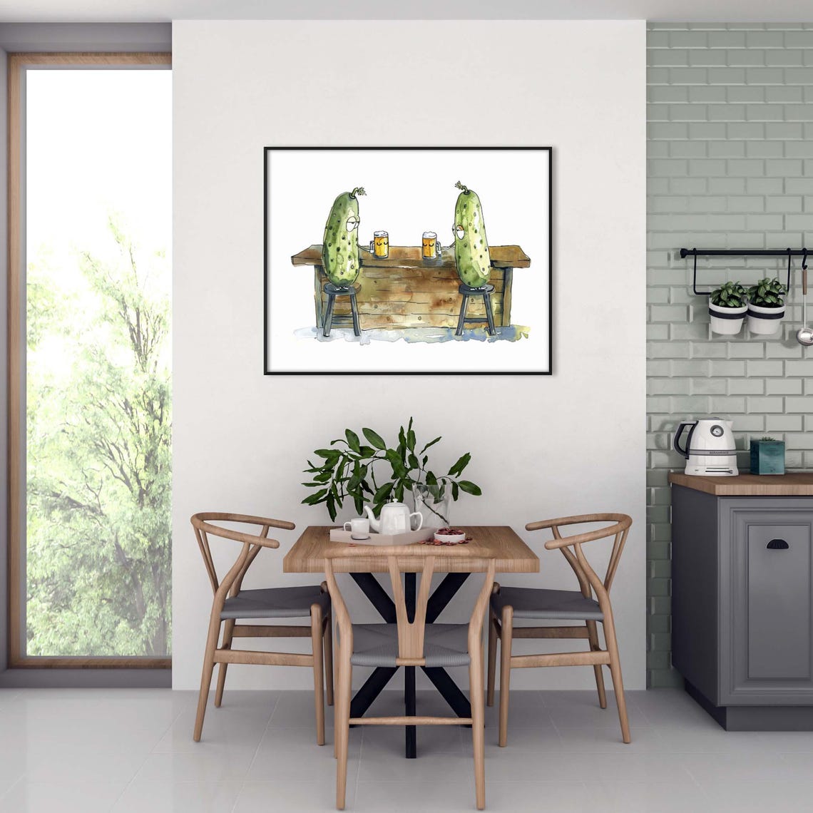 Funny Pickles Sipping Beer Together at a Rustic Wooden Bar Poster - Image 4