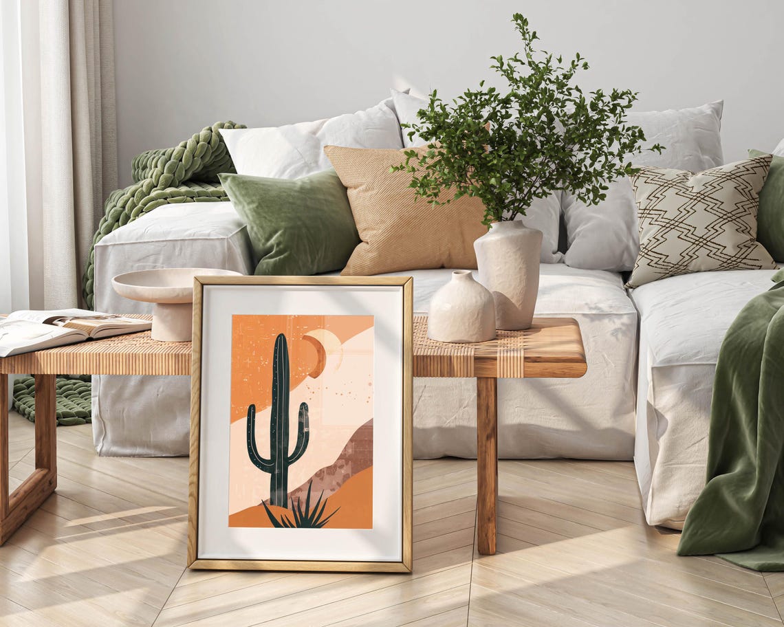 Black Saguaro Silhouette Against an Orange Desert Sun Poster - Image 6