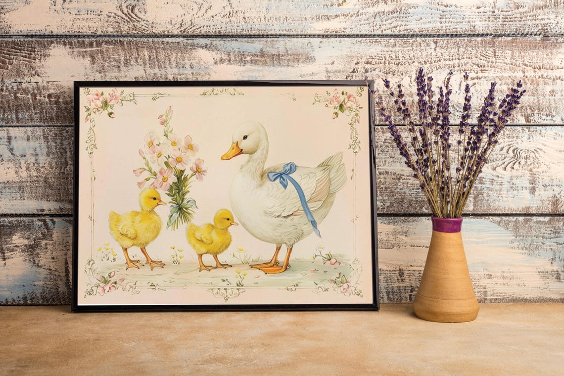 Mother Duck with Two Yellow Ducklings Vintage Nursery Poster - Image 6