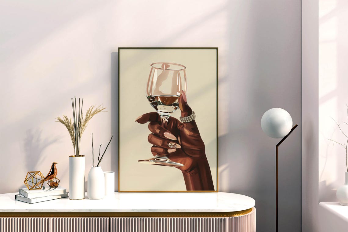 Black Girl Print Black Female Wine Art Afrocentric Women Cheers Poster African Feminine Wine Portrait Arican Lady Bedroom Decor - Image 6