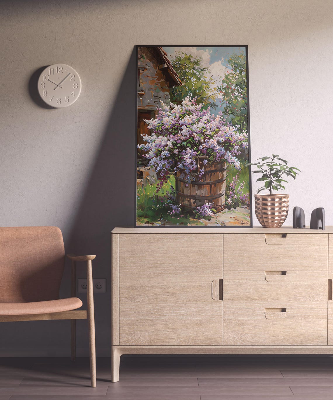 Overflowing Lilac Barrel at Rustic Cottage Doorway Art Poster - Image 6