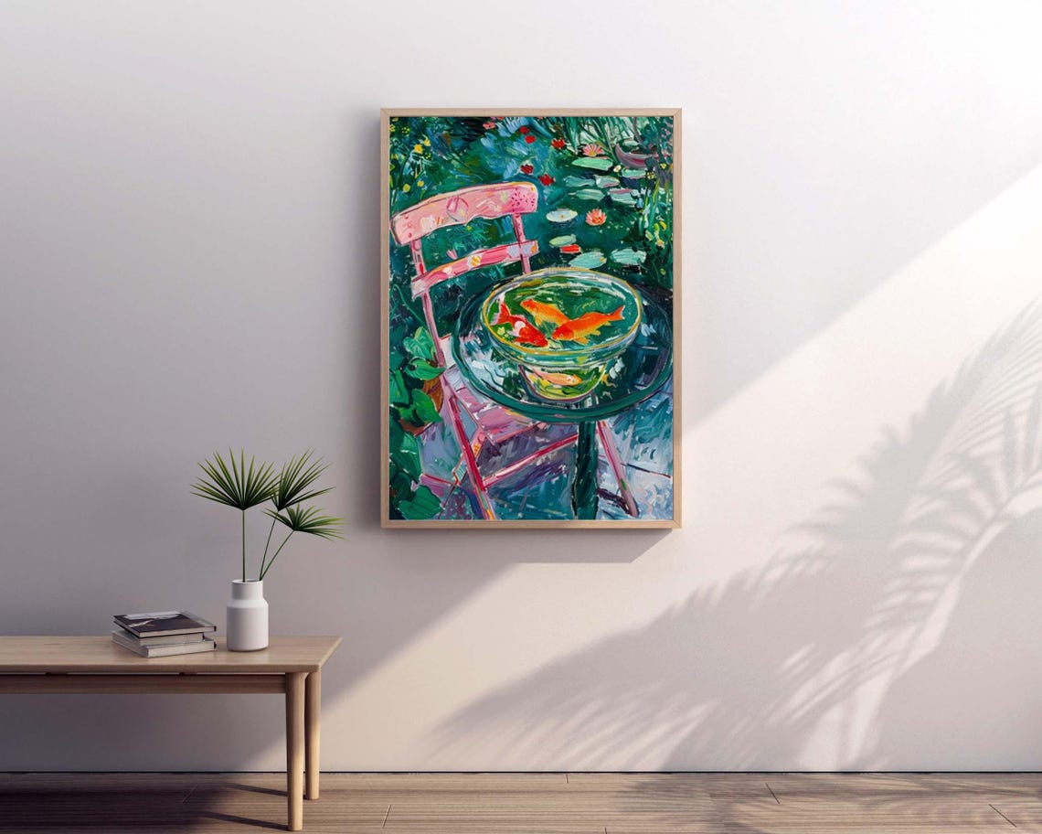 Goldfish Bowl Painting in Blooming Garden Impressionist Art Poster - Image 6