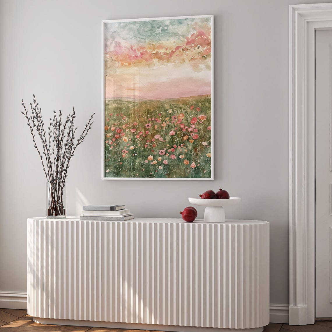 Wildflower Meadow Sunrise Soft Pastel Watercolor Botanical Poster - Image 3