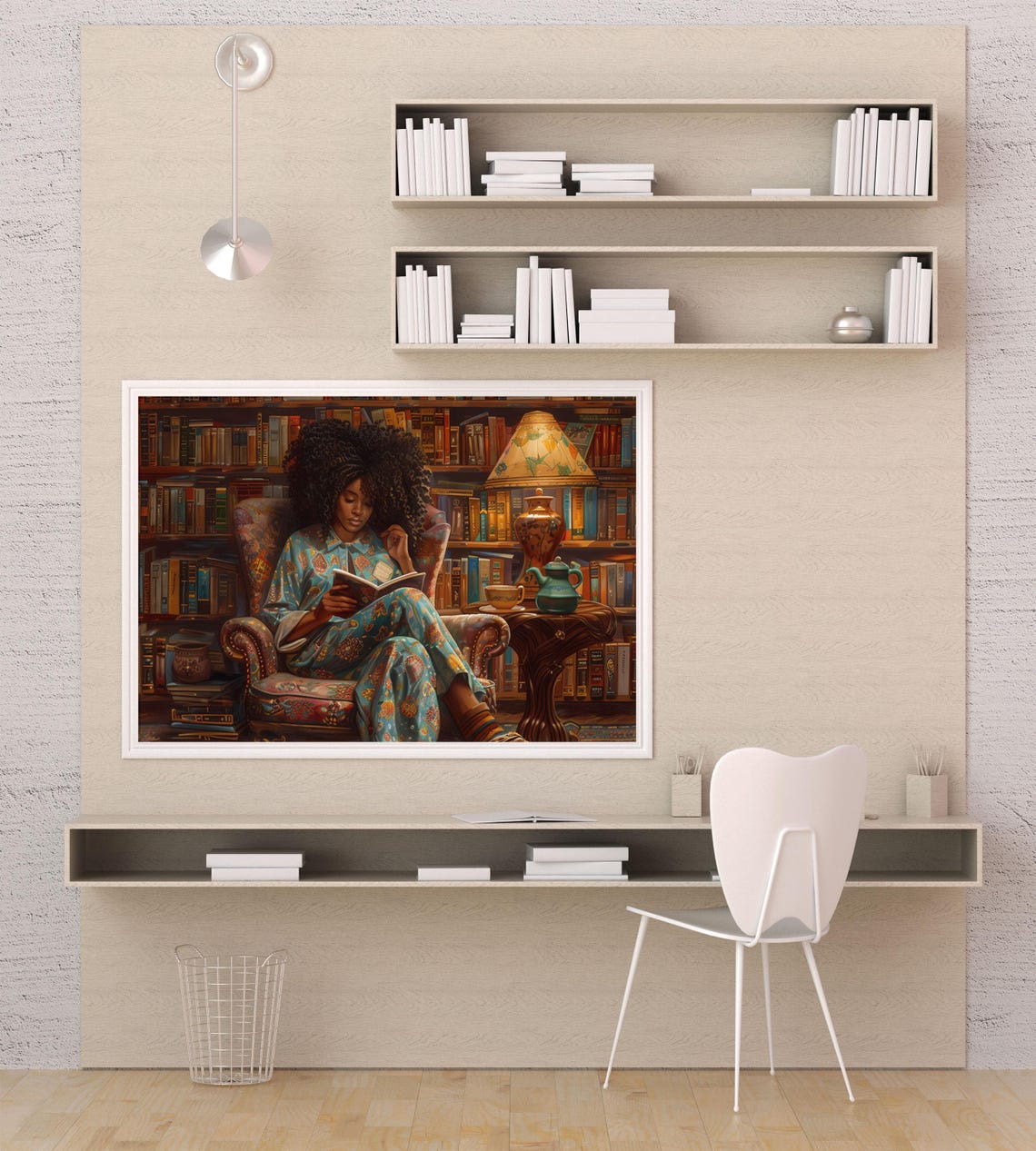 Woman Reading in Cozy Library Armchair Afrocentric Book Art Poster - Image 5