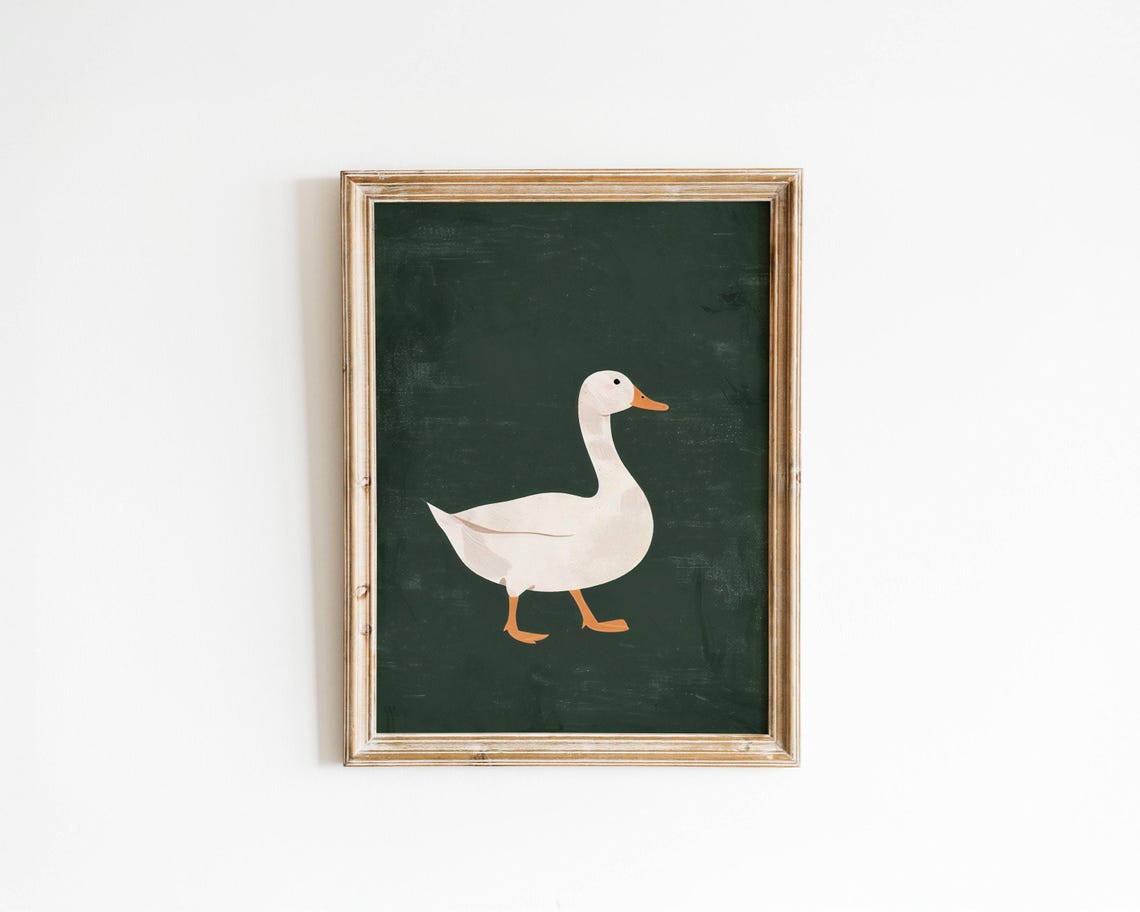 White Goose Side Profile on Dark Green Minimalist Chalkboard Poster