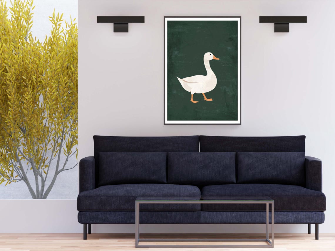 White Goose Side Profile on Dark Green Minimalist Chalkboard Poster - Image 3