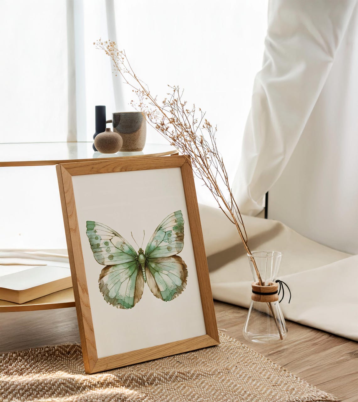 Emerald Green Butterfly Watercolor Study Minimalist Botanical Poster - Image 2