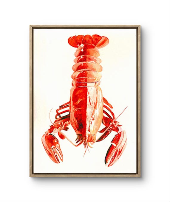 Lobster Watercolor Art Print, Coastal Kitchen
