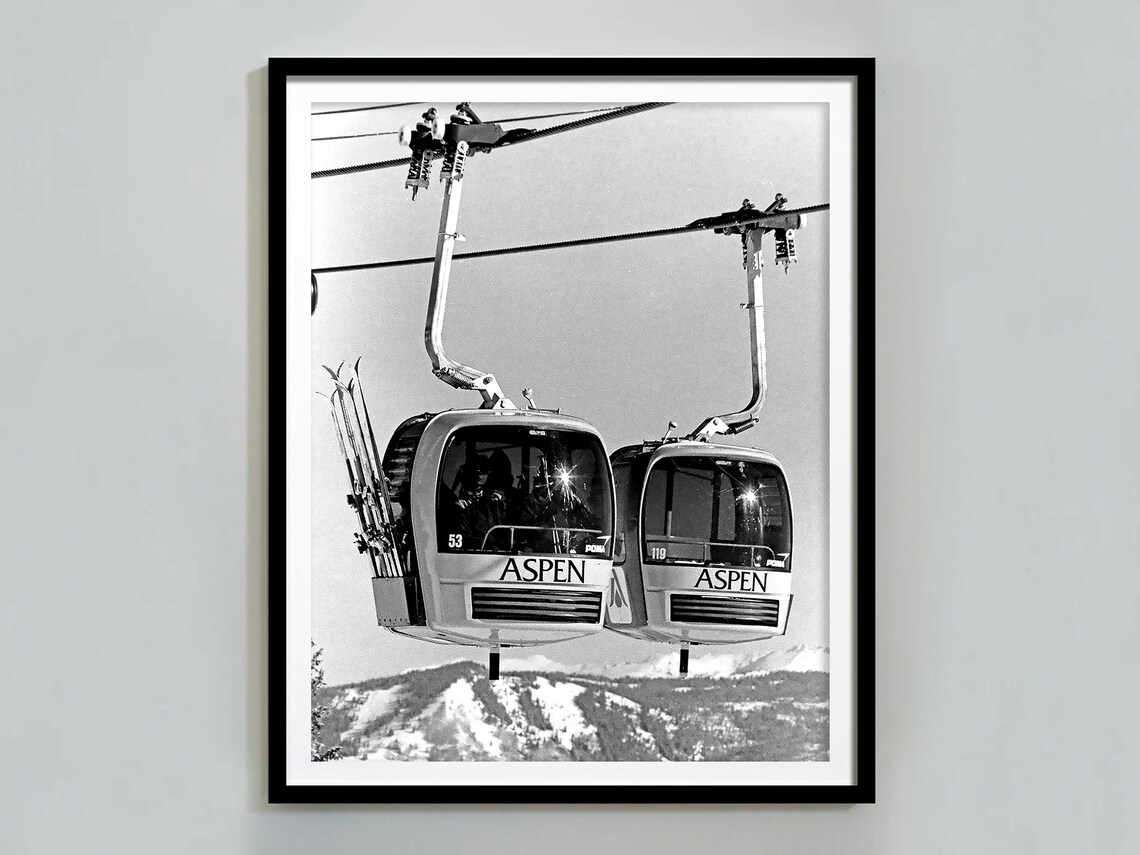 Vintage Aspen Gondola Ski Poster, Ski Lodge Decor