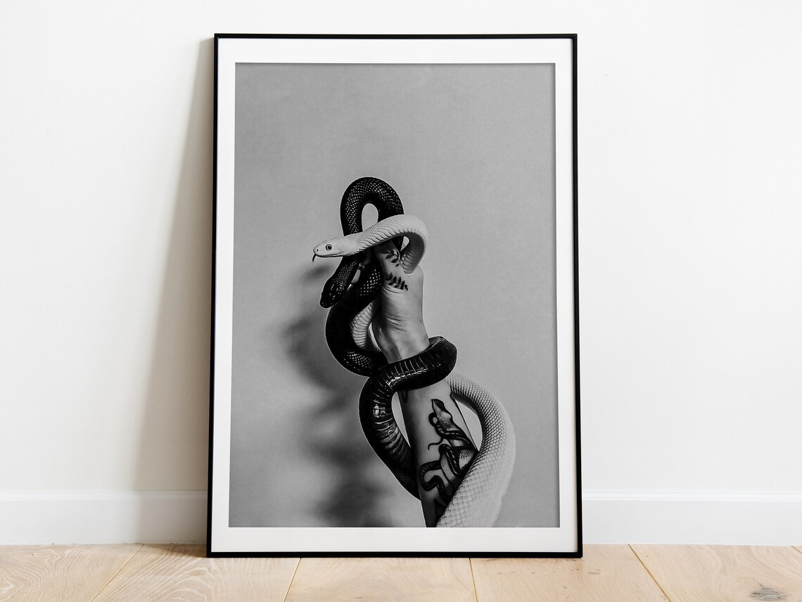 Snakes Coiled Around Tattooed Arm Black and White Art Photo Poster - Image 3