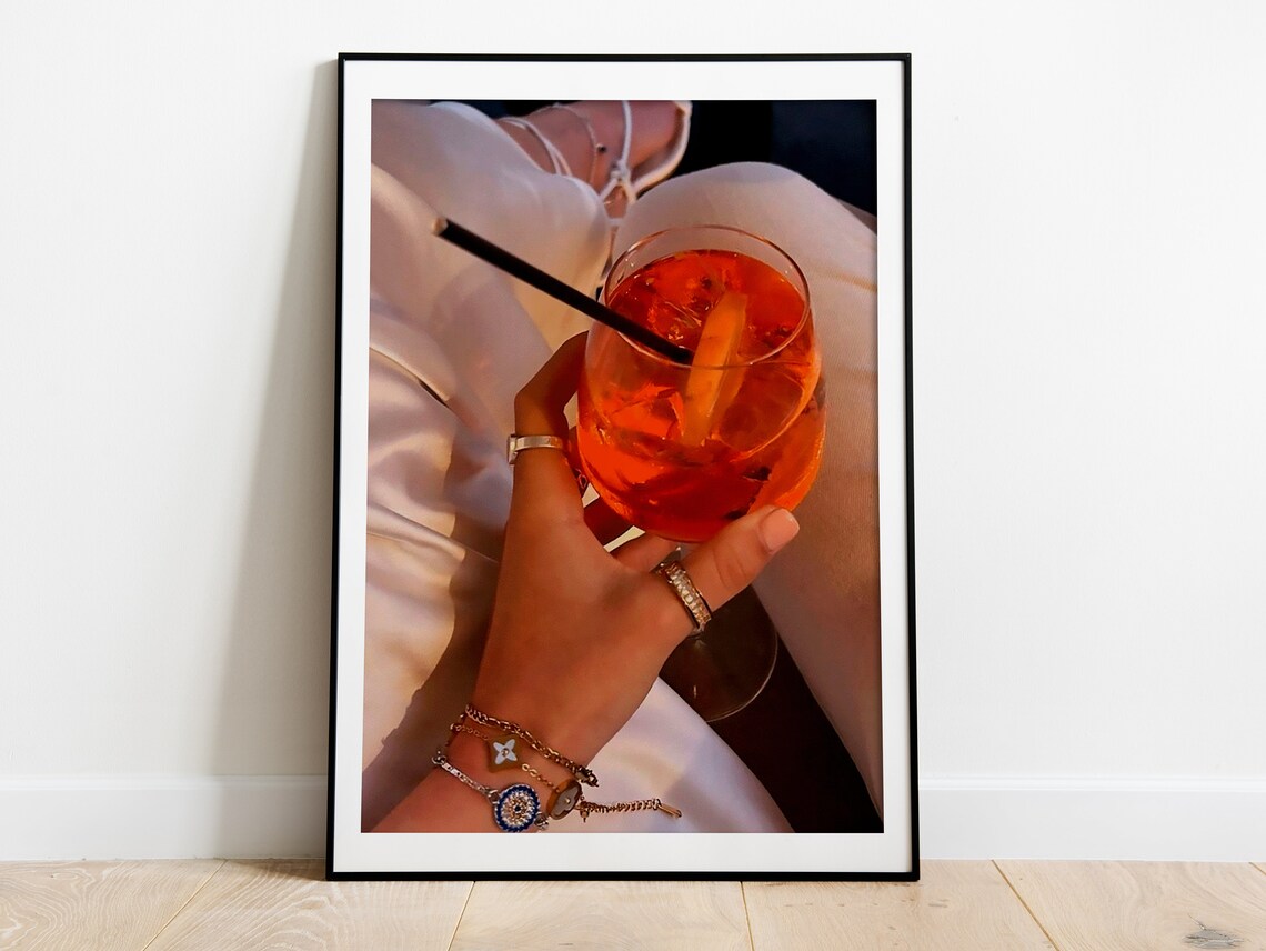 Aperol Spritz Cocktail in Hand Close Up Bar Cart Photo Poster - Image 3