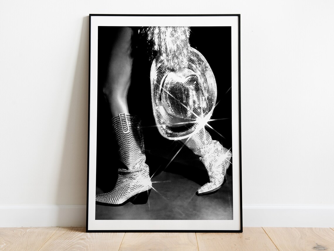 Retro Western Cowgirl Boot Art Print, Black And White - Image 2