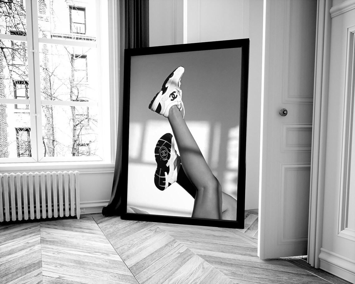 Legs Up in Chanel Sneakers Black and White Fashion Photo Poster - Image 2