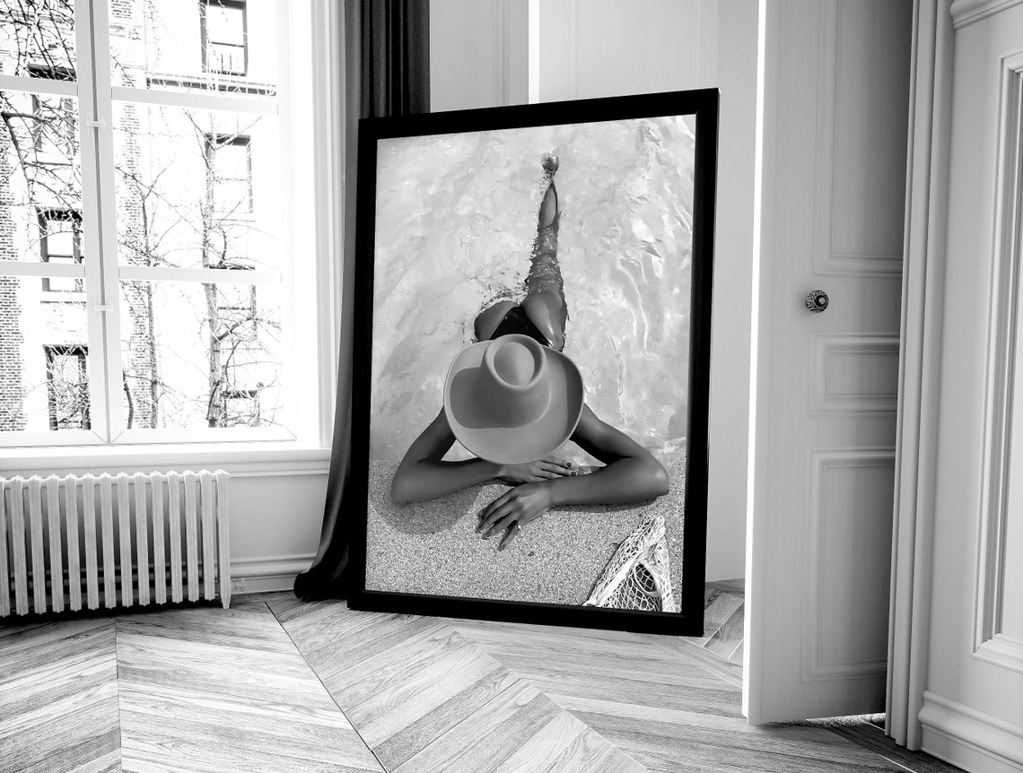 Woman In Swimming Pool Print Summer Poster Black And White Vintage Photography Fashion Wall Art Girls Bathroom Decor - Image 4