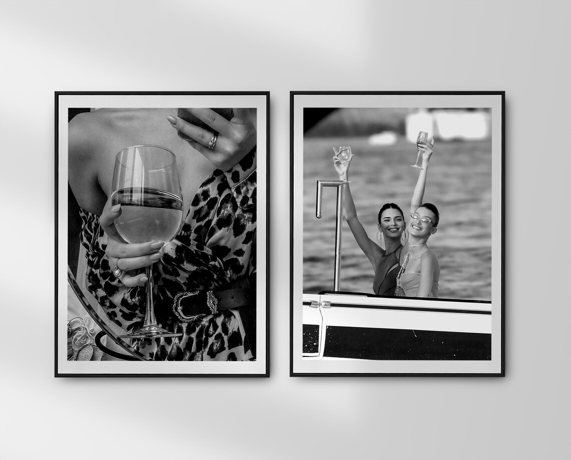 Woman in Leopard Dress Holding Wine Glass Night Out Fashion Poster - Image 2