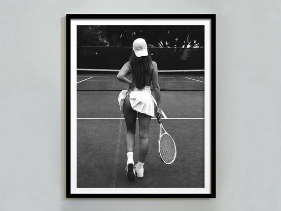 Tennis Girl Poster Black And White Vintage Photo Funny Wall Art Feminist Print Teen Girl Bedroom Decor Sports Poster
