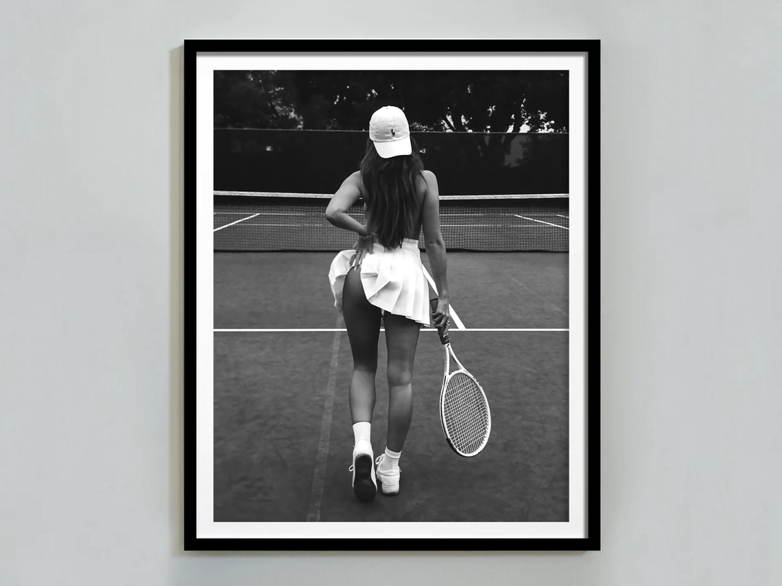 Tennis Girl Poster Black And White Vintage Photo Funny Wall Art Feminist Print Teen Girl Bedroom Decor Sports Poster