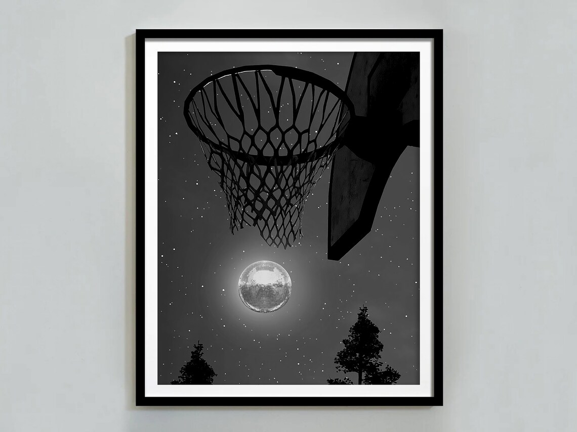 Funky Disco Basketball Poster, Trendy Bar Cart Art Print
